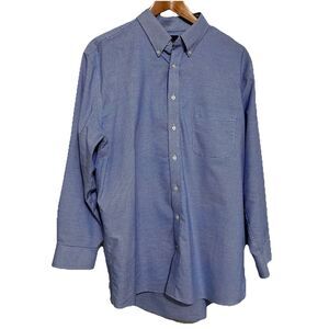 Mens Stafford Oxford Blue Dress Shirt Long Sleeve Geo Pattern Button Up 17 Sz Lg